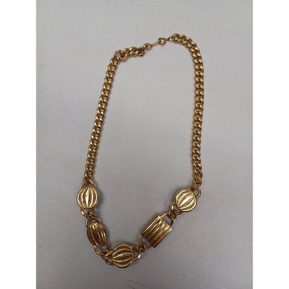 VTG. AVON GOLD TONE GLASS NECKLACE CUBAN LINK CHAIN COBALT BLUE MOGAL GRIPIOX - Picture 6 of 12